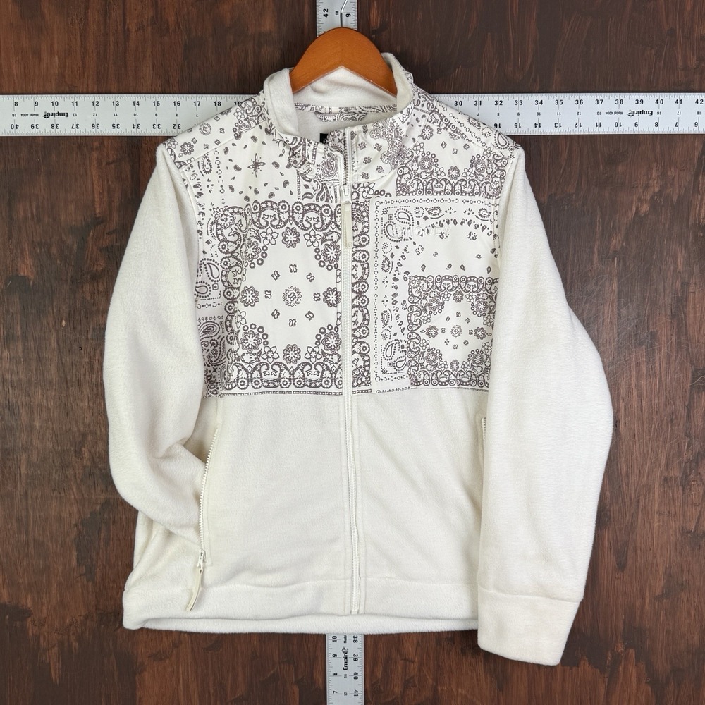HOOEY TECH FLEECE JACKET WARM WHITE GRAY BANDANA PATTERN WESTERN WOMENS LARGE